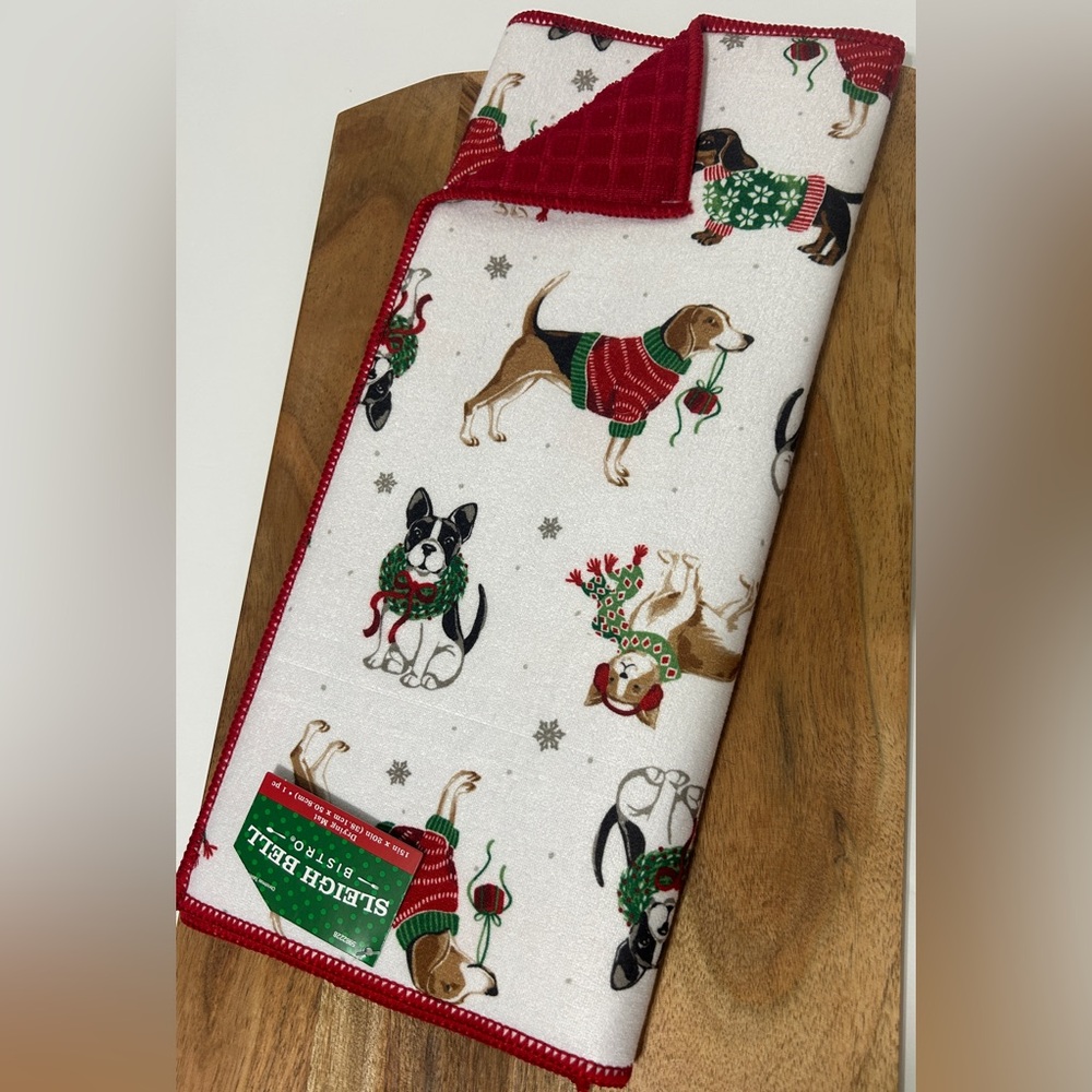 Sleigh Bell Bistro Holiday DOGS Dish Drying Mat 15”X20” NWT